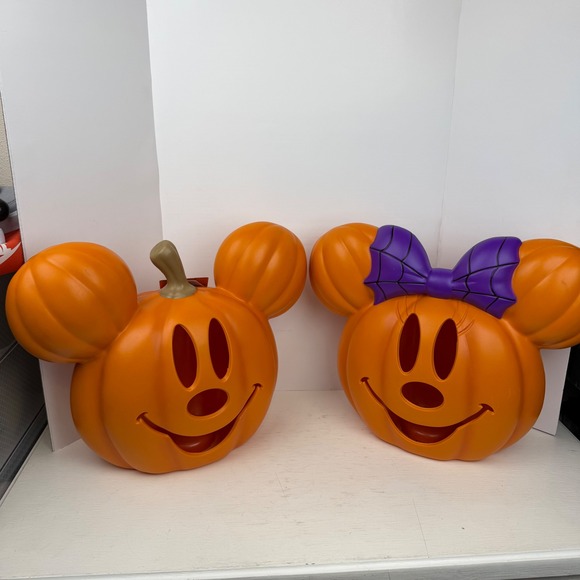 Disney Other - Disney Mickey Minnie Mouse Light Up Pumpkin Halloween Decor Set Orange